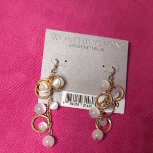 Gold and White Dangle Earrings